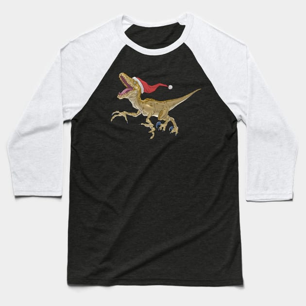 Christmas Velociraptor Baseball T-Shirt by AyotaIllustration